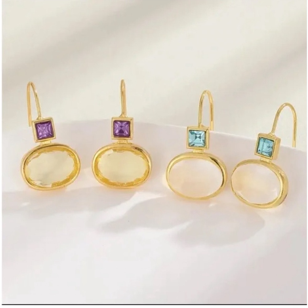Bohemian Boho Aquamarine Moonstone Gemstone Hoop Earrings for Women – Elegant - Picture 6 of 6